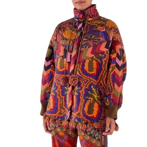 Revolve Farm Rio Anthropologie Pineapple Tapestry Puffer Poncho - Picture 3 of 15